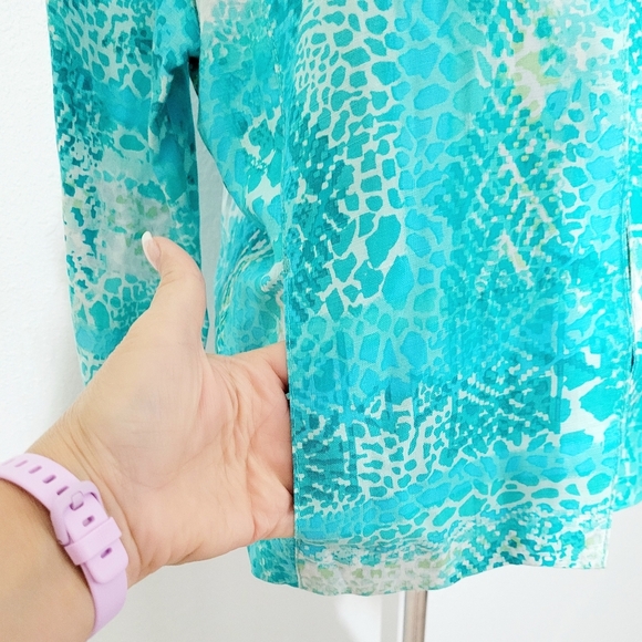 Ruby Rd. Womens Size 16 Aqua Blue Embellished Neckline Linen Blend Blouse/jacket - Picture 3 of 12
